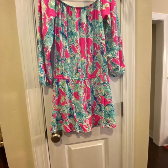 Lilly Pulitzer Lana Romper Razberry Lobsters in Love. Size S. - Picture 2 of 3